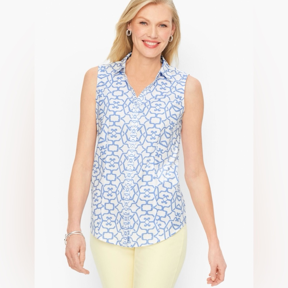 Talbots Sleeveless Bicolor Print Blouse Sz 14 Like New